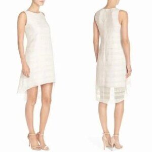 Vince Camuto High Low Dress Size 14 White Organza Sleeveless Back Zip Lined